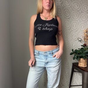 Vintage Y2K Sweet Girl Black Rhinestone Graphic Tank Top – XS/S